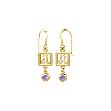 Leo Zodiac Sign Solid Gold Earrings with Gemstone GER1773
